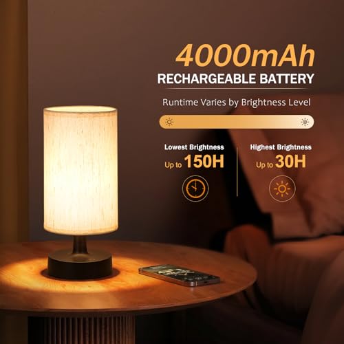 Kakanuo Cordless Table Lamp Rechargeable Small - 1 Pack Beige Black, 4000mAh Battery Operated Lamp with Touch Control Stepless Dimming, Wireless Lamp for Bedside, Nightstand, Bedroom, Living Room — view 4