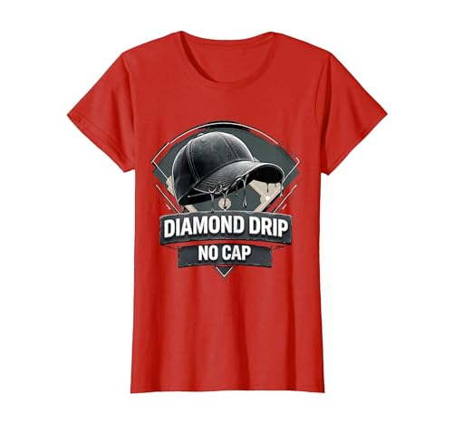 Diamond Drip No Cap Baseball Graphic Design T-Shirt, Women, Red,