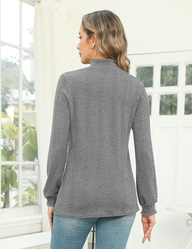 Image of Micoson Womens Mock Neck Blouses Pleated Textured Shirts Long Sleeve Stretch Casual Tunic Tops Dressy Fashion Blouse