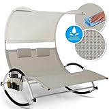 [page_title]-KESSER® Doppel-Sonnenliege Doppelliege | mit Sonnendach, Kopfkissen Tasche | für 2 Personen | Relaxliege | Gartenliege | Schaukelliege ergonomisch geformte Liegefläche | 220 kg Belastung | Beige