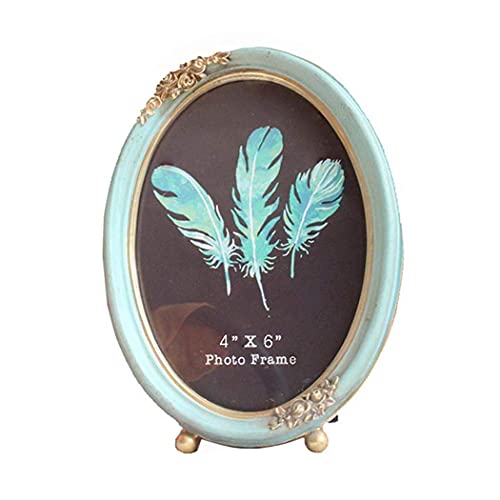 Cisoo Vintage Oval Picture Frame 4X6 Antique Photo Frame Table Top Display And Wall Hanging Home Decor, Blue #TOP12
