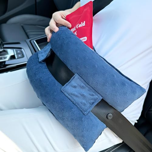 Image of Hysterectomy Seatbelt Pillow Hysterectomy Recovery Must Haves Post Surgery Abdominal Pillows with Ice/Hot Pocket for Tummy Tuck C-Section Recovery Gifts Minky Dot Denim Blue