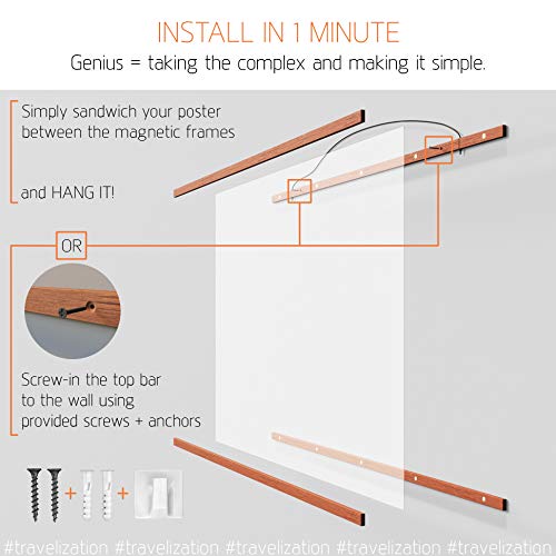 Magnetic Poster Hanger Frame 36" - Premium Quality Wood, Extra Strong Magnets, Quick & Easy Setup, Full Hanging Kit For Wall Art/Prints/Canvas/Photos/Pictures/Artwork/Scratch Map (36X24 36X48 36X40) #TOP3