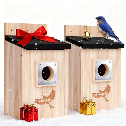 Gtongoko 2 Pack Bird Houses for Outside Clearance with Metal Predator Guard Blue Birdhouses for Outdoors Nesting Box for Cardinals Swallows Finches Chickadee Assembly Required