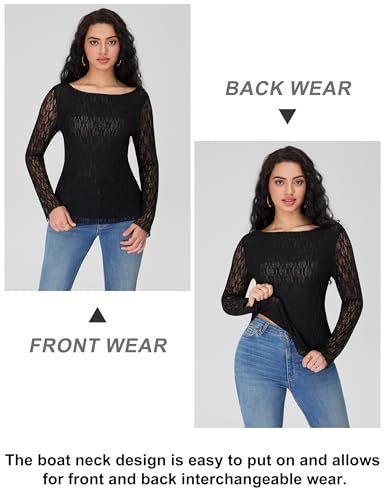 Blooming Jelly Women's Lace Long Sleeve Tops Sheer Mesh Shirt Boat Neck Blouse Sexy Going Out Date Fall Outfits3