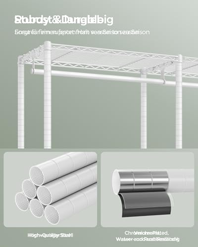 SONGMICS Armario de Ropa, Armario de Metal con Estantes Ajustables, Barras para Colgar y Ganchos, Duradero, Perchero Separable, Blanco Nube LGR431W01 - 9