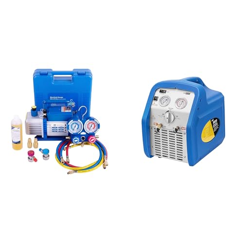 Juego de bomba de vacío y máquina de recuperación de refrigerante VIVOHOME, 110 V, 1/4 HP, 3,5 CFM, monoetapa, de paleta, con manómetro y aceite para vacío miniatura 1