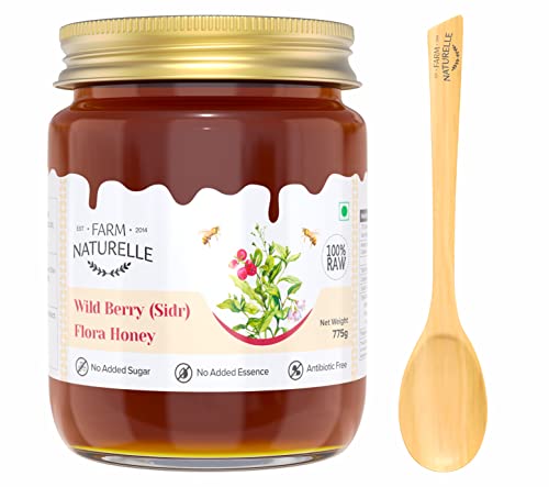 Image of Farm Naturelle Wild Berry Honey 775g | 100% Pure Raw Honey in Glass Bottle with Wooden Spoon