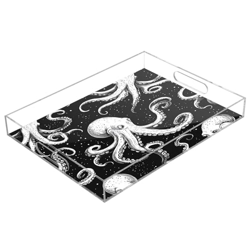 Msyxl Cute Cartoon Serving Tray for Coffee Table, Decorative Acrylic Tray Cute Cartoon Tray with with Handles for Breakfast, Ottoman, Countertop, 12x16 in