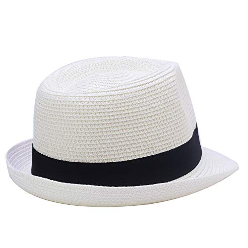 Summer Foldable Panama Fedora Straw Hat for Kids Short Brim Beach Sun Hat2