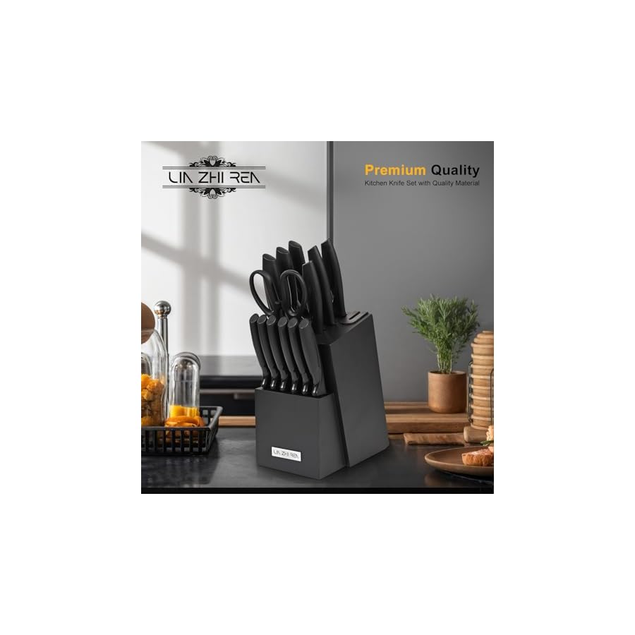 Knife-Set-15-Pieces-Kitchen-Knife-Sets-with-Block-Built-in-Sharpener-Dishwasher-Safe-Anti-slip-Ergonomic-Handle-Knife-Block-Set-for-Chopping-Slicing-Dicing-Cutting-Black Knife Set, 15 Pieces Kitchen Knife Sets with Block, Built-in Sharpener, Dishwasher Safe, Anti-slip Ergonomic Handle, Knife Block Set for Chopping, Slicing, Dicing & Cutting, Black