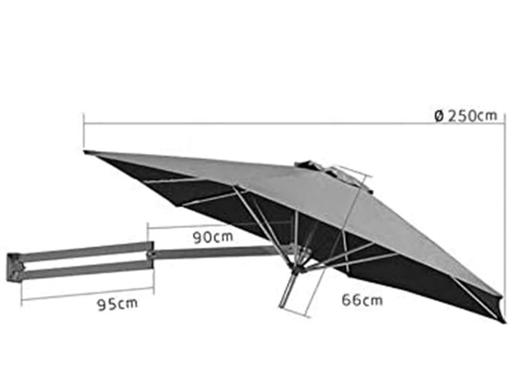 Parasole Parasol ogrodowy montowany na ścianie, mocniejsza rama Parasol ogrodowy z 8 żebrami, aluminiowa uchylna osłona przeciwsłoneczna Parasol Ogrodowy(White)