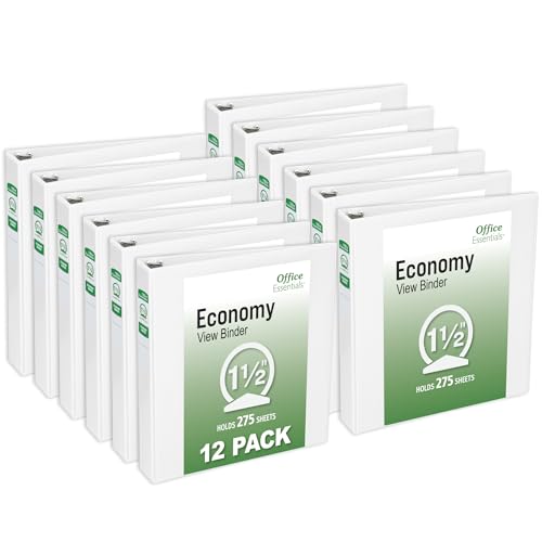 Office Essentials Economy View 3 Ring Binders 1.5 Round Rings 2.1 Spine 275-Sheet Capacity White Binders (12-Pack of 03426)