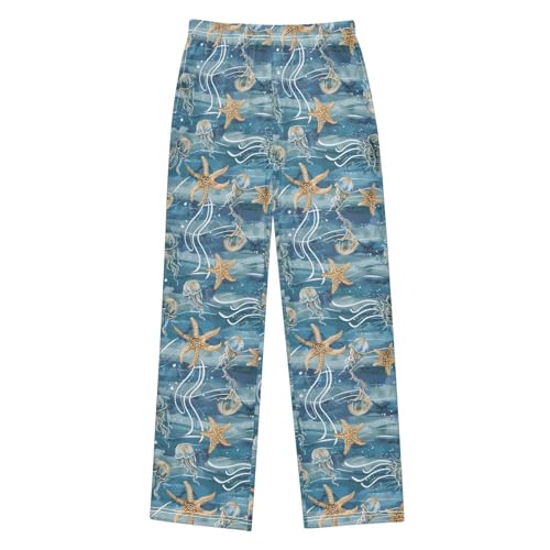 Pajama Pants Jellyfishes Starfishes Hand Drawn PJ Bottoms Sleepwear Lounge Sleep Pant with Pockets