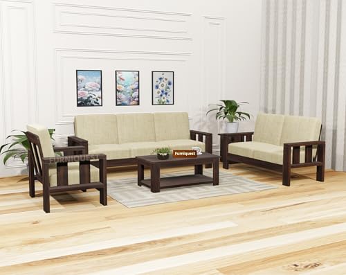 Image of Solid Sheesham Wood 6 Seater Sofa Set for Living Room | Wooden Sofa Set 6 Seater for Living Room 3+2+1 (Walnut Finish)