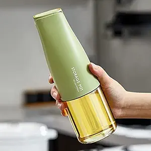 BIGXEN Oil Dispenser Bottle Glass - Oil and Vinegar Dispenser Glass Bottle with Gravity Automatic Opening and Closing Bottle, Drip Free Spout Oil Dispenser Bottle for Kitchen 500 ml?Green+Yellow?