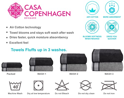 Casa Copenhagen Designed In Denmark 550 Gsm 2 Large Bath Towels 2 Large Hand Towels 2 Washcloths, Super Soft Egyptian Cotton 6 Towels Set For Bathroom, Kitchen & Shower - Granite Grey And Mirage Grey #TOP6