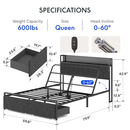 Image of FLEXISPOT Adjustable Bed Base with Storage Headboard & Charging Station