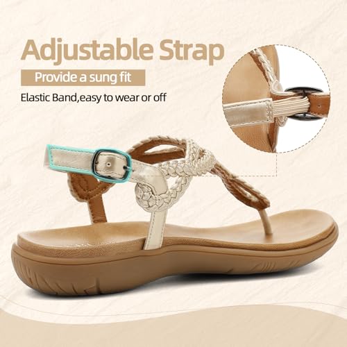 Image of UBFEN Womens Flat Sandals Dress Braided T-Strap Thong Sandals with Arch Support Comfortable for Walking