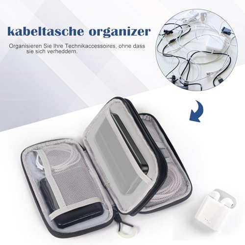 Kabelorganizertasche mit leuchtendem Reißverschluss – Tragbarer Doppelschicht Organizer für Elektronikzubehör, Handy Ladekabel, USB Powerbank, SD-Karte – Ideal für Reisen und unterwegs 20x15x5
