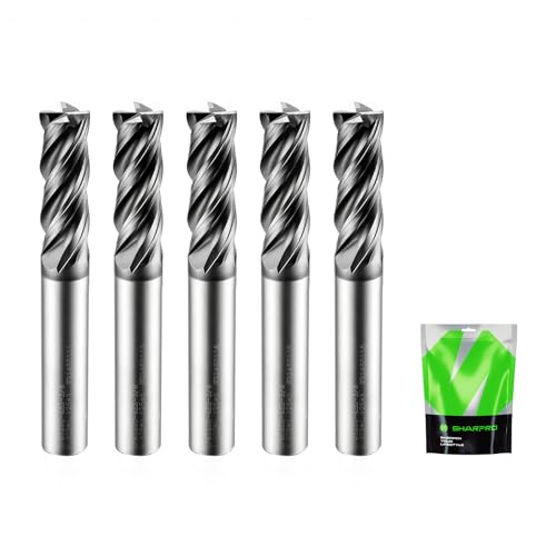 Image of SHAPPRO 3 /8 Inch Shank Carbide Square End Mill, 4 Flute CNC End Mills, Heat-Resistant Metal Endmill Suitable Alloy Steel, Stainless Steel, Various Cast Iron（5PCS）