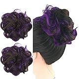 iLUU Wavy Curly Updo Scrunchy Hairpiece Ponytail Dark Brown/Dark Purple Elastic Chignon Bun Hair Extensions Hair Messy Bun Hairpieces Extension for African American Women Girl