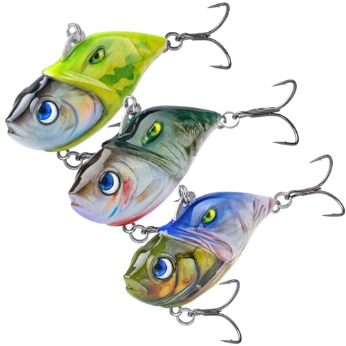 HANDING 3 Pcs M1 Lipless Crankbait Fishing Lures with Mustad Hook, Fast Sinking Bass Fishing Lures, Large