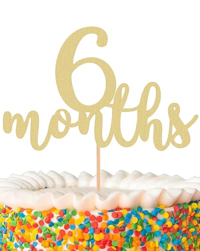 MYAMPED 6 Months Cake Topper - Golden Glitter 1/2 Birthday Cake Decorations, Perfect for Baby Shower/Gender Reveal Party/Baby Party Photo Booth Props(6 Months Sign)