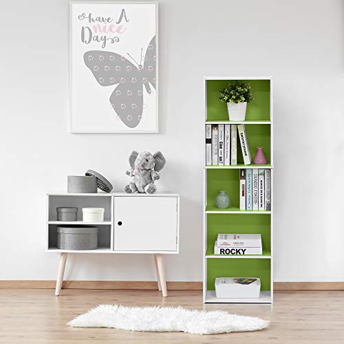 Furinno Luder 5-Tier Open Shelf Bookcase - White & Green - Image 4