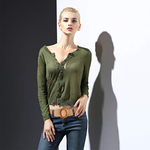 Retro Ladies Woven Belt with Round Wooden Buckle, Fashion Waist Belt for Women, Brown, 37 Inches4