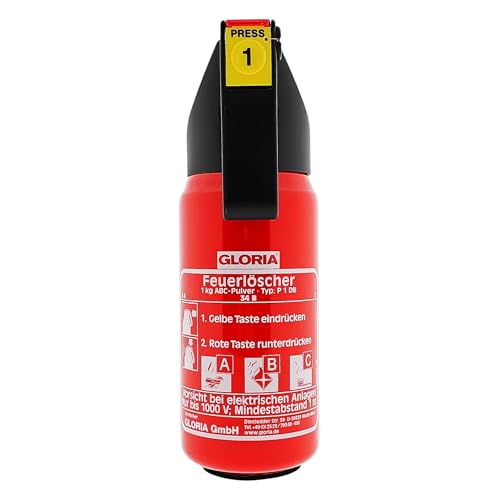1kg Gloria ABC Pulver Feuerlöscher mit Manometer und Wandhalterung