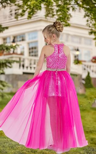 Flower Girl Crystal Sequined Pageant Dress Beaded Round Neck Train Formal Wedding Birthday Party Dance Prom Gown4