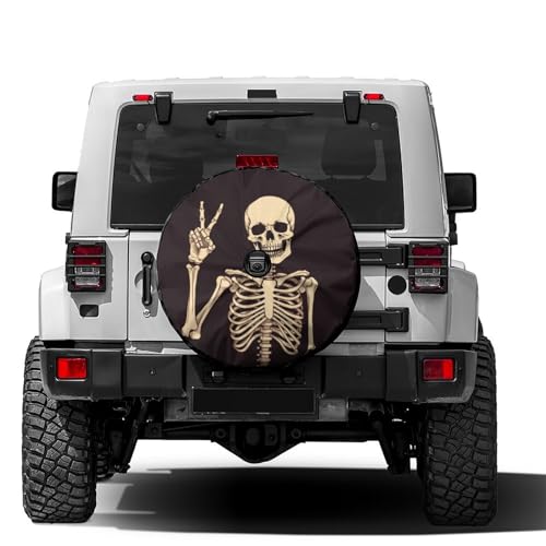 Foruidea Rock and Roll Skull Skeleton Bone Love Music Spare Tire Cover with Backup Camera Hole Wheel Tire Cover Fit Trailer, RV, SUV and Many Vehicle 17inch