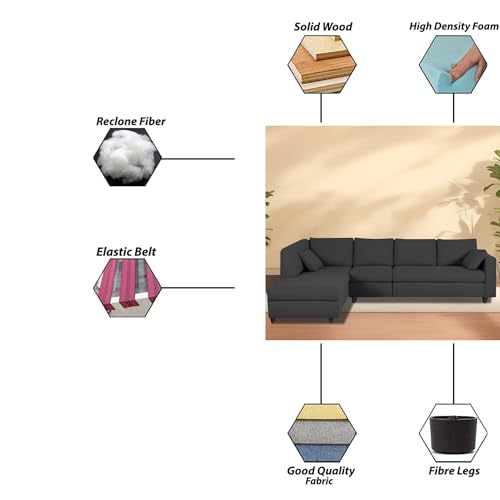 Image of Florian LHS 6 Seater L Shape Sofa Set for Living Room (Black Fabric) Premium Fabric Sofa