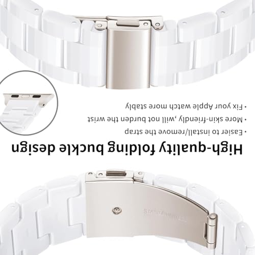 Image of Bestig Resin Band Compatible with Apple Watch Bands for Women 40mm 38mm 41mm 42mm(Series 11 10), Lightweight Waterproof Strap for iWatch Series 10 9 8 7 6 5 4 3 2 1 SE Men(White /Starlight)