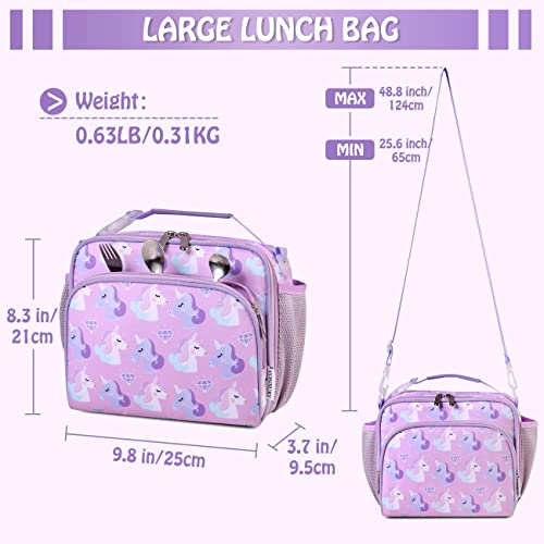 Lunch Bag for Girls,Lightweight Large Insulated Lunch Box for Kids Lunch Tote for School with Adjustable Shoulder Strap - Image 2