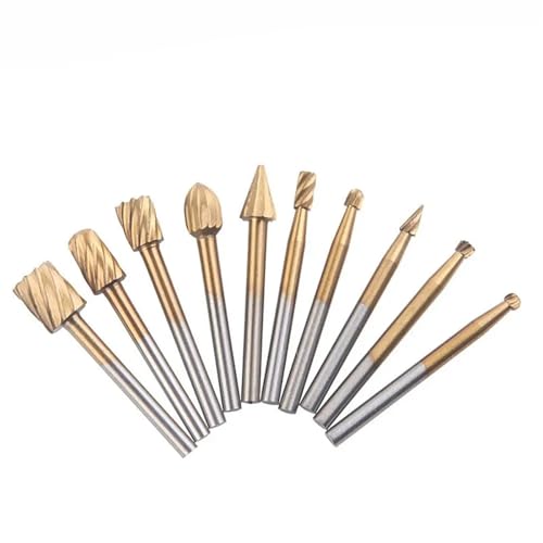 Kit foret à bois en acier rapide 10 pièces couleur or pour la sculpture et le meulage précis