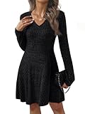 AUTOMET Womens Sweater Dresses 2026 Winter Long Sleeve Fall Fashion Outfits V Neck A-Line Flowy Mini Cute Casual Dress Comfy Work Spring Clothes Black XL