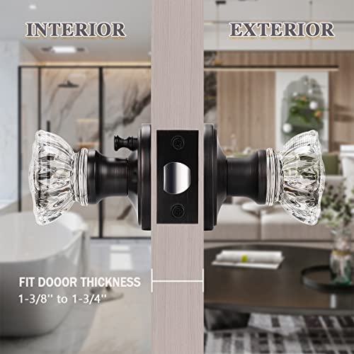 Knobwell Crystal Style Door Knob Set Of 5 With Victorian Plate Rosettes, Privacy Door Knobs - Bed/Bath Function, Oil Rubbed Bronze #TOP6