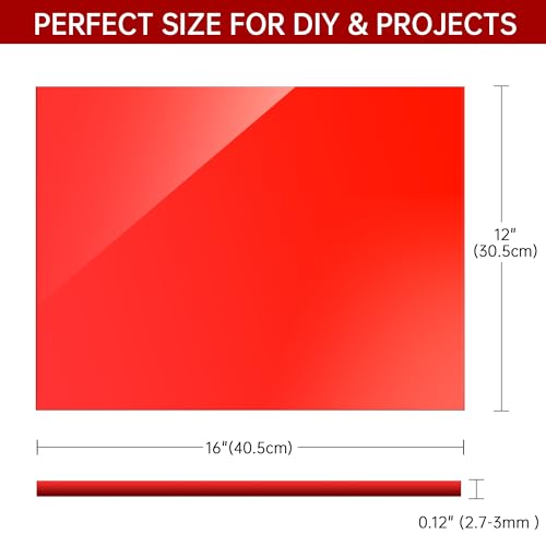 Image of Red Acrylic Sheet 12 inch x 16 inch, 2 Pack 1 /8 inch Thick Translucent Cast Plexiglass Sheets for Laser Cutting & Engraving, Red Acrylic Panel for DIY Crafts, Signage, CNC, Cricut & Glowforge
