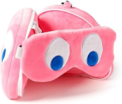 Relaxeazzz Pac-Man: Ghost Travel Pillow and Eye Mask Set, Pink