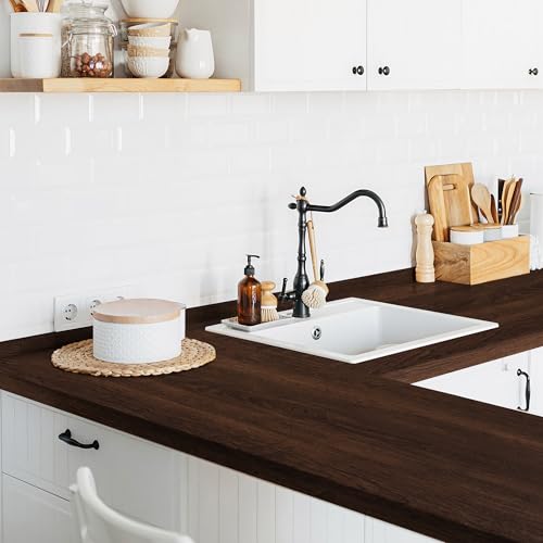 Wood Grain Contact Paper Self Adhesive 17.7'' x 393'' - Peel and Stick Wallpaper for Countertop Kitchen Cabinet - Counter Top Waterproof Walnut Wooden Vinly Wrap for Cabinets and Countertops by Decoroom - Image 3