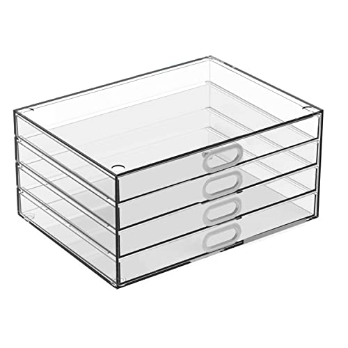 TIENDA EURASIA - Cajonera, Cajonera Plástico Transparente, Organizador de Escritorio Modular, Cajonera Escritorio de Plastico, Util Cajonera Oficina, Baño (4 cajones, 23 x 17 x 11 cm)