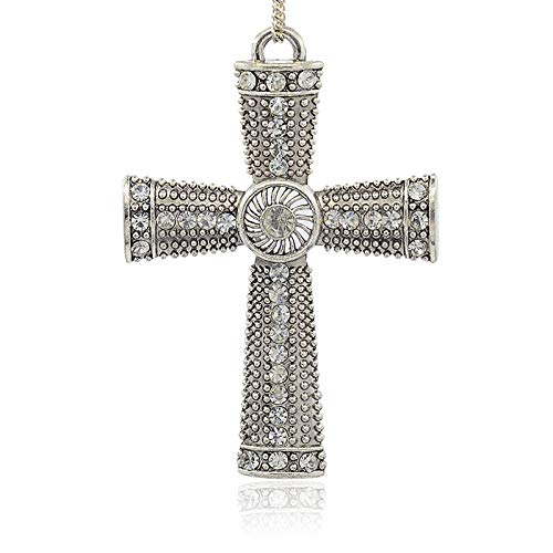 Beadthoven 2pcs Antique Silver + Crystal Alloy Rhinestone Cross Pendants Claddagh Cross Crucifix Crystal Charms for DIY Jewelry Making fit Necklace Bracelet Earrings Choker 86x59x7mm Hole: 4x5mm