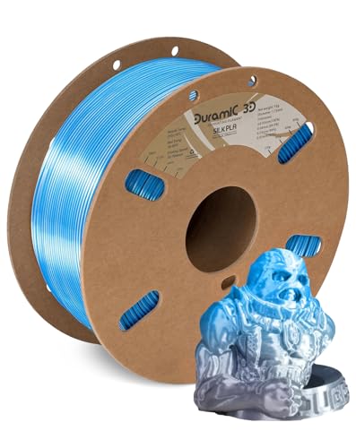 Image of DURAMIC 3D Silk Dual Color PLA Filament Shinny High Gloss Finish 1.75mm | 3D Printing Filament with Cardboard Spool,No-Tangling Neatly Wound Dimensional Accuracy 99% + /- 0.03mm 1KG Silk Blue Silver