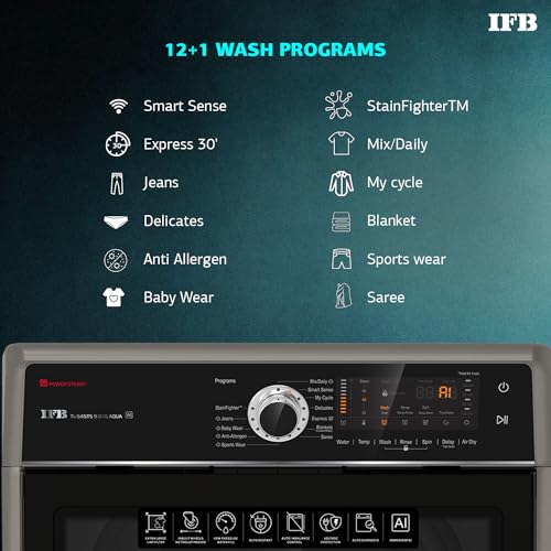 Image of IFB 9 Kg 5 Star AI Powered Fully Automatic Top Load Washing Machine Appliance Aqua Conserve (TL S4STS 9.0 Kg Aqua, Silver, 2X Power Steam, 4 Years Comprehensive Warranty)