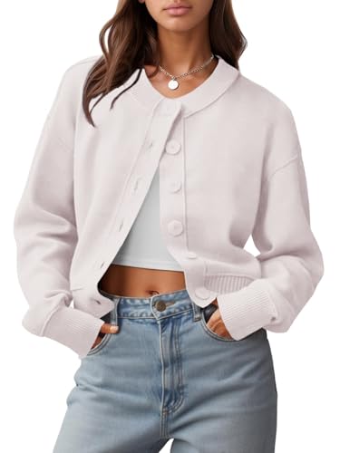 UNCLECAT Womens Cropped Cardigan Sweaters Casual Long Sleeve Crewneck Button Down Knit Outerwear 2025 Beige