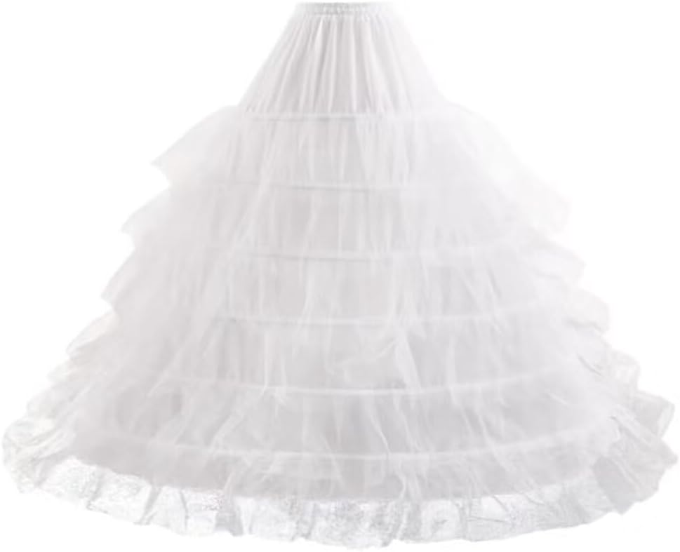 Youjiayi Women 6 Hoop Petticoat White A-line Floor-Length Crinoline Underskirt for Quinceanera Dress Ball Gown