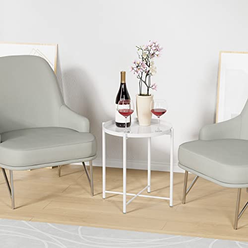 Ovicar Metal Tray End Table, Round Accent Coffee Side Table, Anti-Rust And Waterproof Outdoor Small Side Table, Indoor Modern Sofa Side Table Bedside Table For Living Room Bedroom Balcony #TOP3