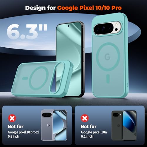 Image of SUPFINE Magnetic for Google Pixel 10 Pro Case /Pixel 10 Case with Screen Protector, (Built-in Magnets) ((Military Grade Drop Protection) Slim Translucent Shockproof Phone Case,Blue Green